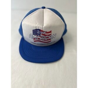 Vintage USA BUY AMERICAN Flag Country Hat Foam Front Mesh Trucker Puff Printed